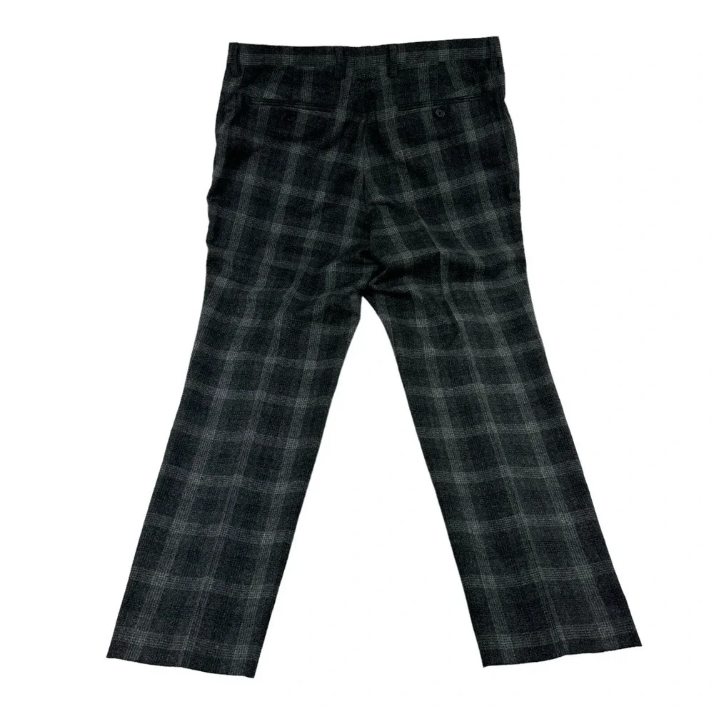 Banana Republic Gray Check Marzotto Wool Flat‎ Front Slim Fit Dress Pants 34X29